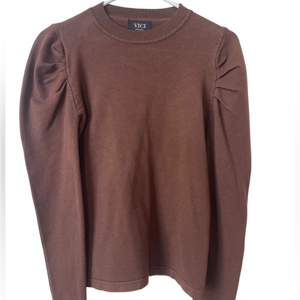 Vici Brown Long Sleeve Sweater ruffle Shoulders Size XS - Picture 2 of 4